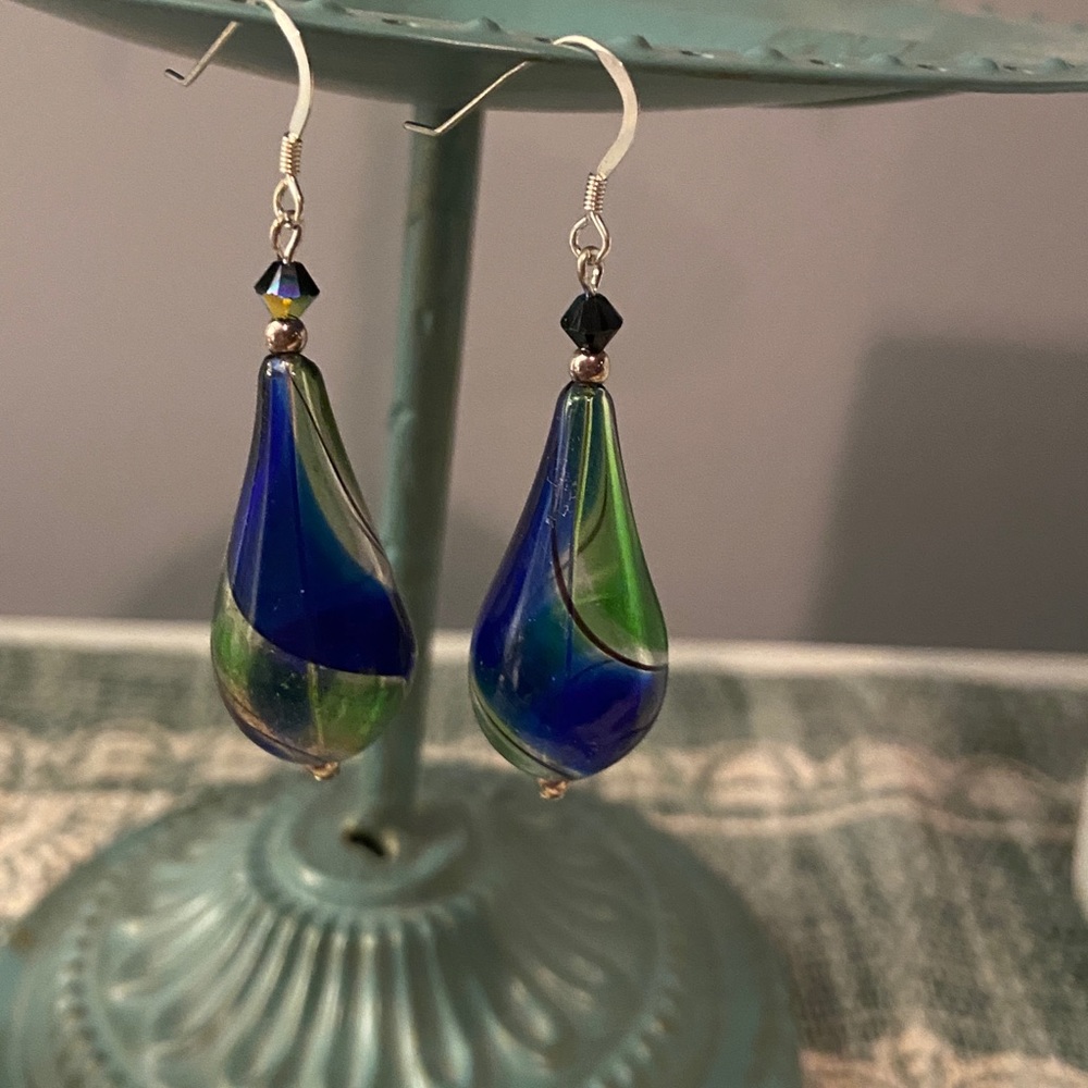 Blue and Green Glass Earrings